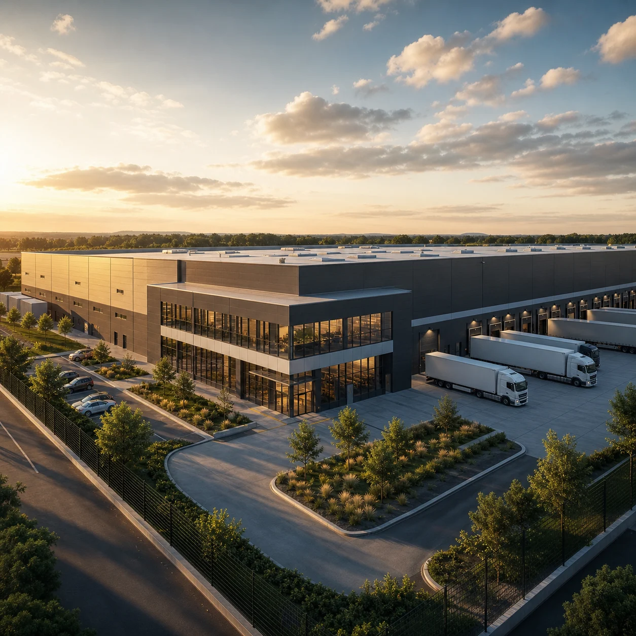 Neu generiertes CGI einer Industrieimmobilie fuer Vorvermietung und Vermarktung